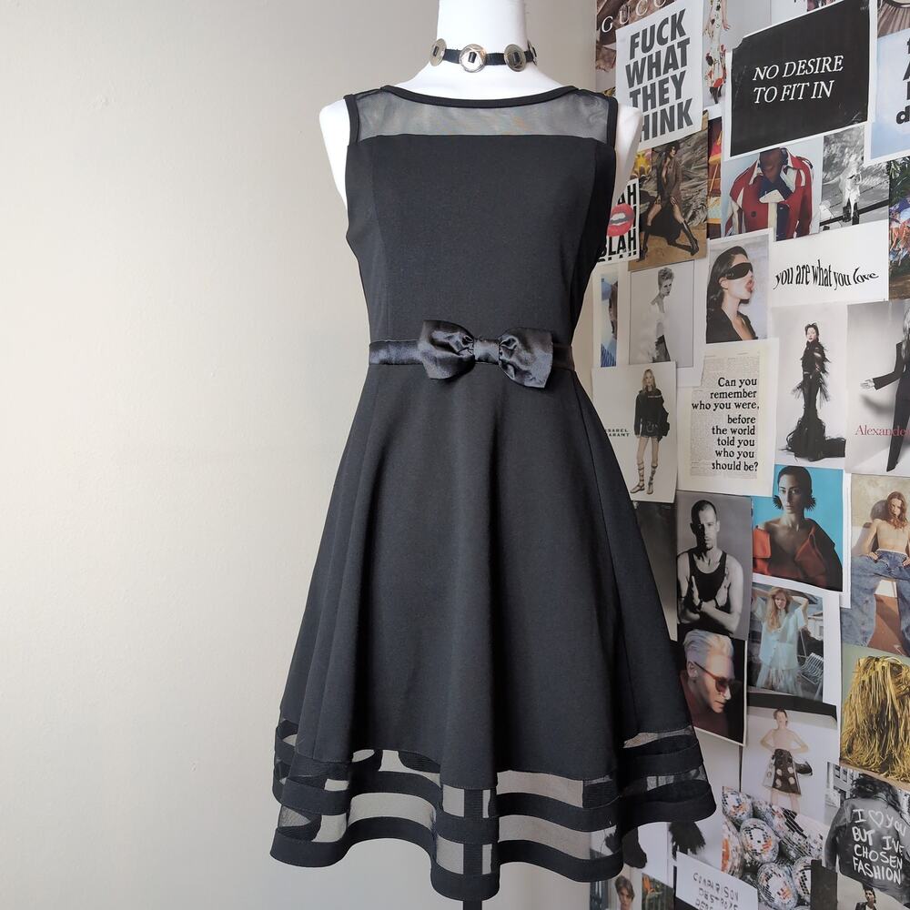 Sleeveless Mesh Panel Fit and Flare Dress